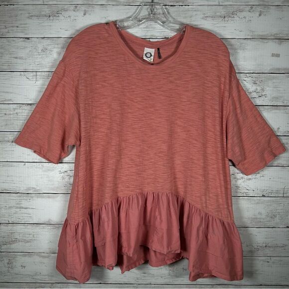 Anthropologie Akemi + Kin Women's Blouse Salmon Cascade Ruffle Hem Top S - Picture 1 of 6
